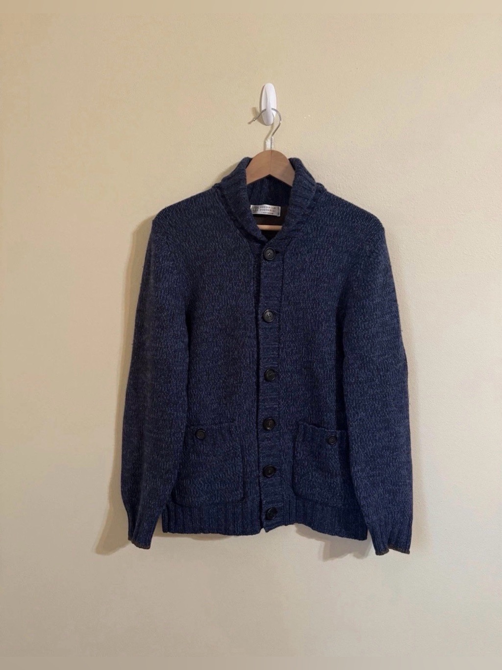 Brunello Cucinelli 100% Cashmere Shawl Collar Cardigan Sweater Navy Blue 48